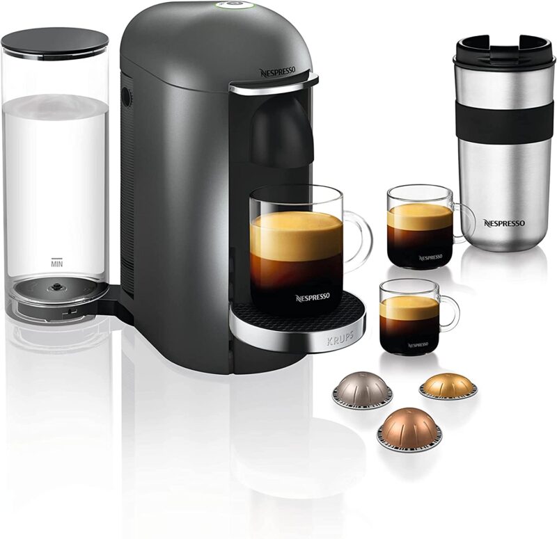 Krups Nespresso XN900T Vertuo Plus Kaffeekapselmaschine | 5 verschiedene | kleine Kapsel für Espresso | Titanium/Edelstahl | 1,7 L Wassertank